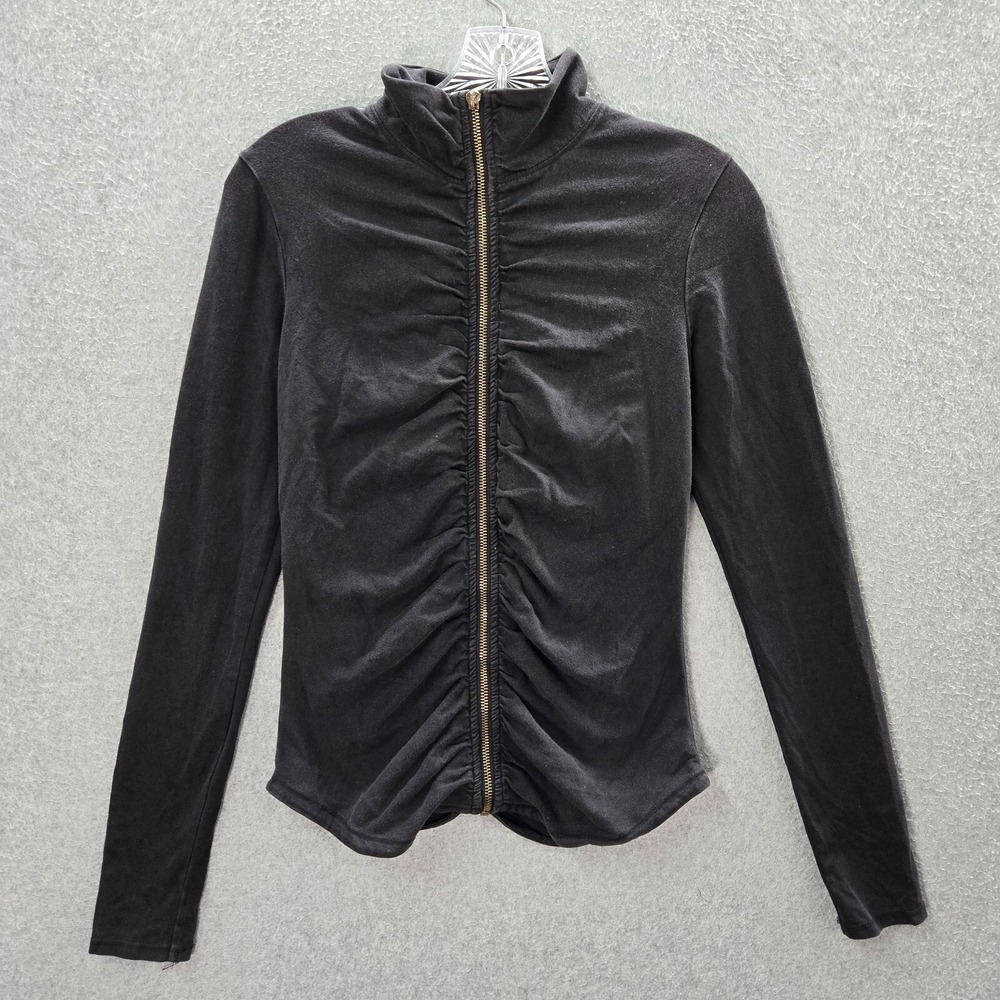 Victoria's Secret Women Activewear Jacket Small Black Ruched Full Zip READ